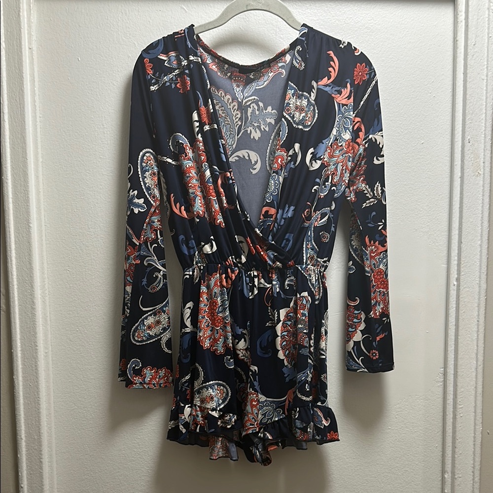 Ariella Floral Long Sleeve Romper, One Size